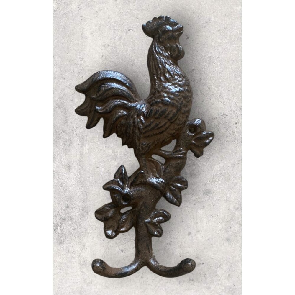 Rustic Cast Iron Rooster Wall Hook Decorative Rustic Farmhouse Accent
